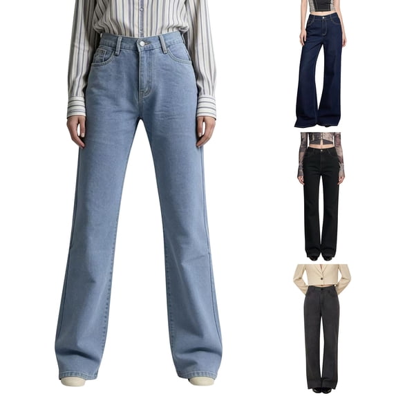 Women's Light Wash Distressed Wide Leg Jeans High Waisted Fit
