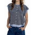 thumbnail image 1 of Women's Light-Weight Cap Sleeve Cardigan Summer Casual Striped Knit Open Front Button Down Sweater Light Blue M, 1 of 8