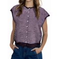 thumbnail image 1 of Women's Light-Weight Cap Sleeve Cardigan Summer Casual Striped Knit Open Front Button Down Sweater Pink S, 1 of 8