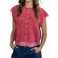 thumbnail image 1 of Women's Light-Weight Cap Sleeve Cardigan Summer Casual Striped Knit Open Front Button Down Sweater Red S, 1 of 8