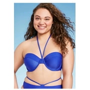 Womens Lightly Lined Ribbed Halter Bikini Top - Shade & Shore  Blue 34B