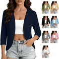 thumbnail image 1 of Women's Lightweight 3/4 Sleeve Bolero Shrug Open Front Cardigan Curved Hem Soft Stretch Cover Up for Evening Dress Wedding Guest, Navy, M, 1 of 10