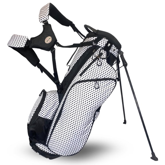 Women's Lightweight 4-Way Women's Golf Stand Bag | Taboo Fashions Stand Bag | Range Bag, Par 3, Executive Course | Self Flexing Stand, Adjustable Strap (Black Tie Polka Dots)