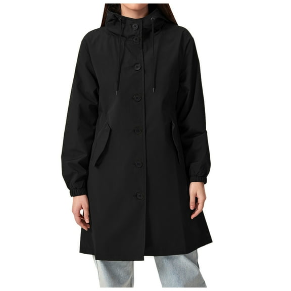 Women's Lightweight Anorak Jacket Long Hooded Windbreaker Trench Coat Elegant Loose Fit Outerwear for Ladies