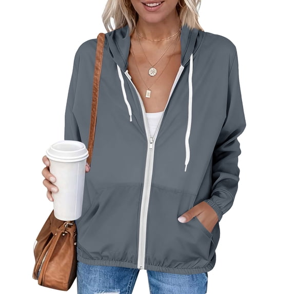 Women's Lightweight Athletic Workout Hoodie UPF 50+ Sun Protection Full Zip Elastic Hem Thin Running Outdoor Jackets (Dark Gray,XL)