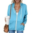 thumbnail image 1 of Women's Lightweight Athletic Workout Hoodie UPF 50+ Sun Protection Full Zip Elastic Hem Thin Running Outdoor Jackets (Light Blue,S), 1 of 9