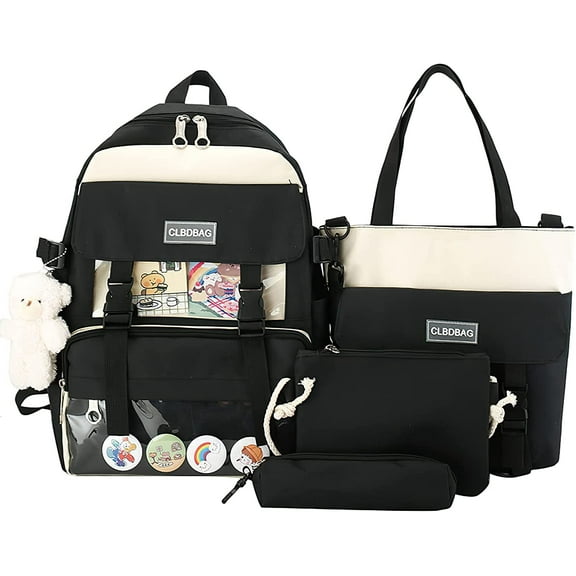 Women's Lightweight Backpack 4-Piece Set (includes laptop bag) Polyester Fiber Material, Black