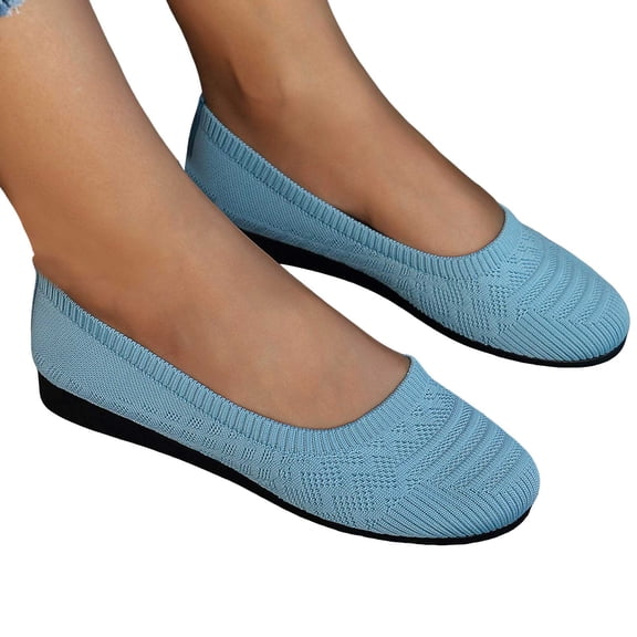 Women's Lightweight Ballet Flat Shoes Wedge Solid Color Slip On Low Top Dress Shoes Breathable Knit Barefoot Shoes Blue Size 8