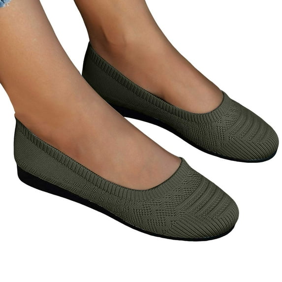 Women's Lightweight Ballet Flat Shoes Wedge Solid Color Slip On Low Top Dress Shoes Breathable Knit Barefoot Shoes Green Size 9.5