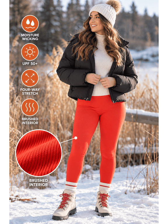 Women's Lightweight Base Layer Leggings, Coral, Size Medium 8/10, Moisture Wicking UPF 50+