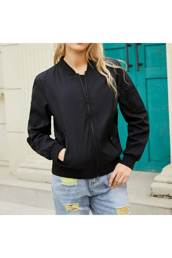 Women's Lightweight Baseball Jacket Cropped Zip Up Quilted Windbreaker Casual Outerwear