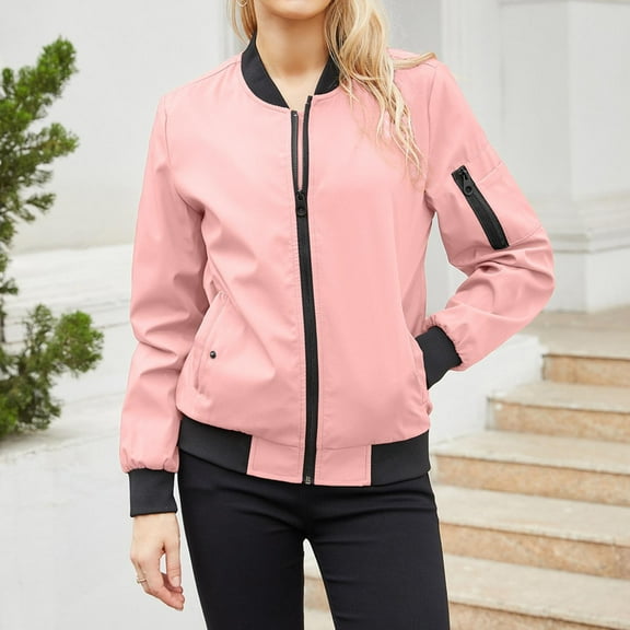 Women's Lightweight Baseball Jacket Cropped Zip Up Quilted Windbreaker Casual Outerwear