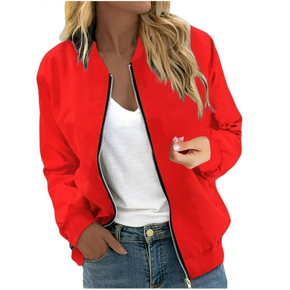 Women's Lightweight Baseball Jacket Long Sleeve Zip Up Casual Outerwear Coat Stylish Comfortable Spring Fall Windbreaker with Pockets
