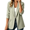 thumbnail image 1 of Women's Lightweight Blazer Open Front Textured Blazer Jacket Long Sleeve Work office Suit Coat with Pocket Fall Casual Outerwear Beige, 1 of 6