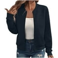 thumbnail image 1 of Women's Lightweight Bomber Jackets Full Zip Up Long Sleeve Fall Spring Outerwear Blouse Zipper Cardigans (XL, Navy), 1 of 7