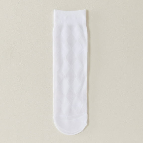 Women’s Lightweight Breathable Crystal Silk White Mid-Calf Socks for Comfort (One Size, 4 Pairs)