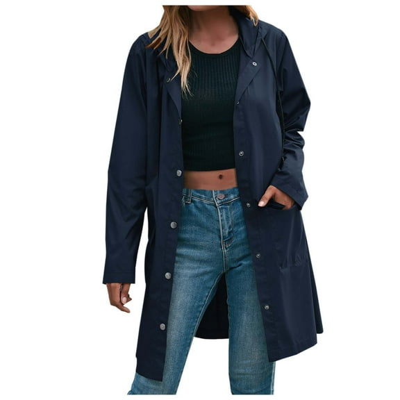 Women's Lightweight Breathable Hooded Windbreaker Jacket Long Outdoor Mountaineering Raincoat with Zipper Casual Coat for Hiking