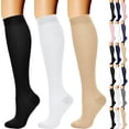 thumbnail image 1 of Women's Lightweight Breathable Long Socks, Soft Nylon Knee High Socks for Daily Casual Wear and Fashion Outfits, 3-Pack | VerBelle,Blue 5.5-8.5, 1 of 6