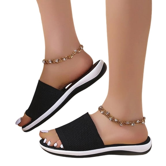 Women's Lightweight Breathable Sandals - Summer Slip-On Thick Sole Open Toe Casual Shoes, Comfortable Fashionable Outdoor Wear (Black,40)