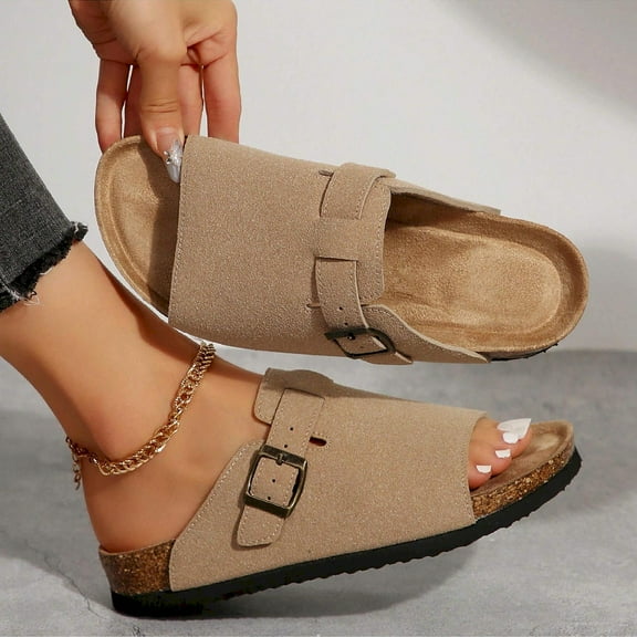 Women's Lightweight Breathable Summer Cork Sandals with Adjustable Strap - Comfortable Slide-On Shoes