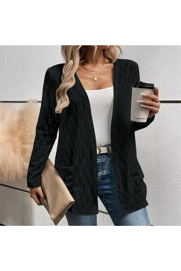 Women's Lightweight Button Down Cardigan Sweaters Ndbuld Fashion Women's Solid Color Blouses Double Pocket Outwear Knitted Cardigan Black 2XL