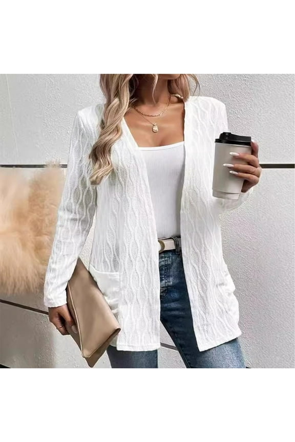 Women's Lightweight Button Down Cardigan Sweaters Ndbuld Fashion Women's Solid Color Blouses Double Pocket Outwear Knitted Cardigan White M