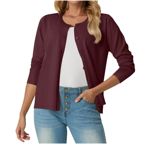 Women's Lightweight Button Down Cardigan Coat Spring Long Sleeve Casual Crew Neck Soft Knit Cardigans Sweater Tops