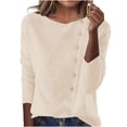thumbnail image 1 of Women's Lightweight Button Down Cardigan Long Sleeve Casual Crew Neck Soft Knit Cardigans Sweater Tops (Free Size, Beige), 1 of 5