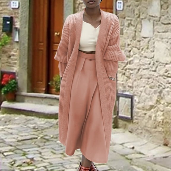 Women's Lightweight Button Down Cardigan Sweaters Ndbuld Women's Fashion Solid Color MIDI Style Knit Cardigan Big Pocket Coat Pink L