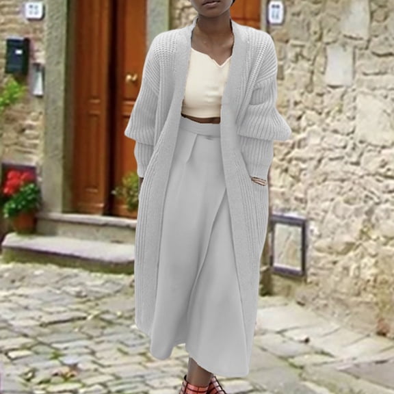 Women's Lightweight Button Down Cardigan Sweaters Ndbuld Women's Fashion Solid Color MIDI Style Knit Cardigan Big Pocket Coat White L