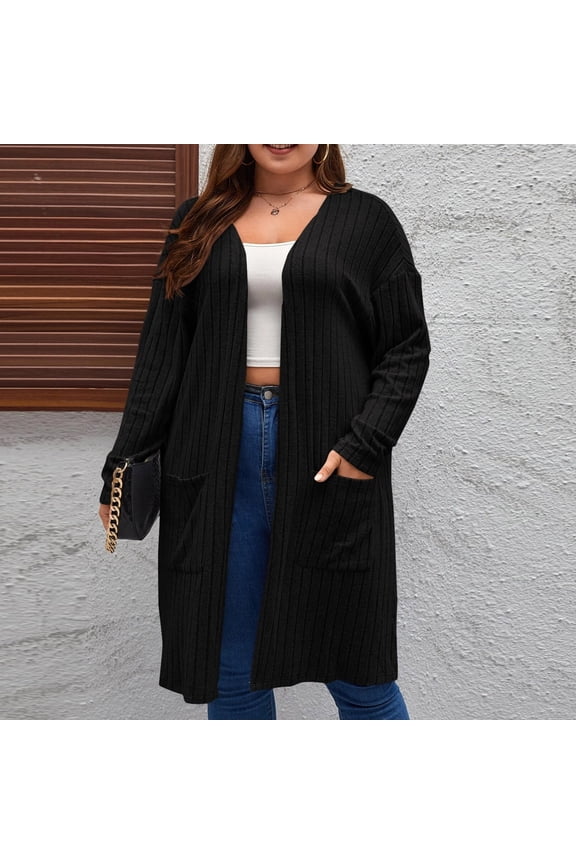 Women's Lightweight Button Down Cardigan Sweaters Ndbuld Women's Solid Plus Size Long Sleeve Cardigan Coat With Pockets Gift for Adults Black XL
