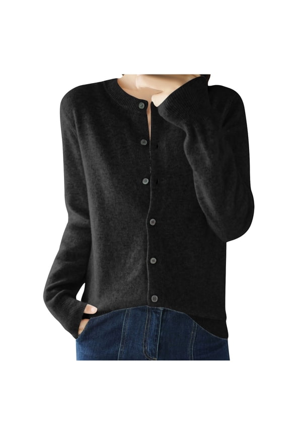 Women's Lightweight Cardigan Button Down Solid Color Knitted Cotton Long Sleeve Round Neck Sweaters Jackets Solid