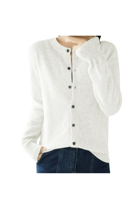 Women's Lightweight Cardigan Button Down Solid Color Knitted Cotton Long Sleeve Round Neck Sweaters Jackets Solid