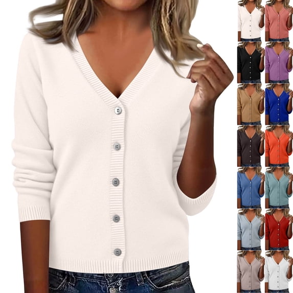 Women's Lightweight Cardigan, Casual Long Sleeve Button Down Knit Sweater for Work and Office, Soft Open Front Blouse Spring/Fall ,M,Beige