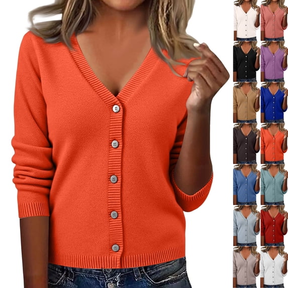 Women's Lightweight Cardigan, Casual Long Sleeve Button Down Knit Sweater for Work and Office, Soft Open Front Blouse Spring/Fall ,M,Saffron