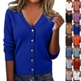 thumbnail image 1 of Women's Lightweight Cardigan, Casual Long Sleeve Button Down Knit Sweater for Work and Office, Soft Open Front Blouse Spring/Fall ,S,Royal Blue, 1 of 6