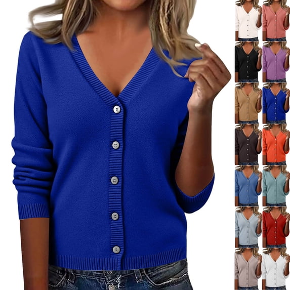 Women's Lightweight Cardigan, Casual Long Sleeve Button Down Knit Sweater for Work and Office, Soft Open Front Blouse Spring/Fall ,S,Royal Blue