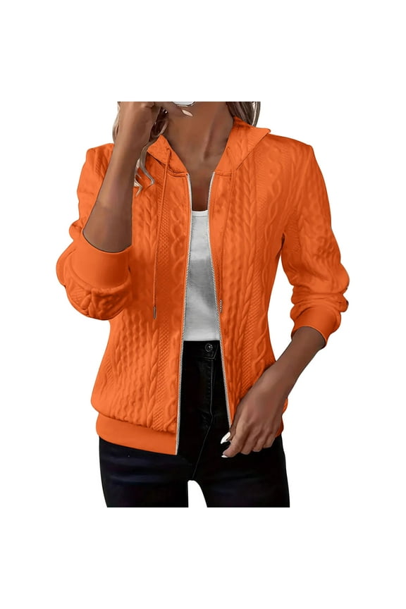 Women's Lightweight Cardigan Long Sleeve Solid Shackets Oversized Cable Knit Jacket Shirt Full Zip Slim Fit Tunic Tops (M, Orange)