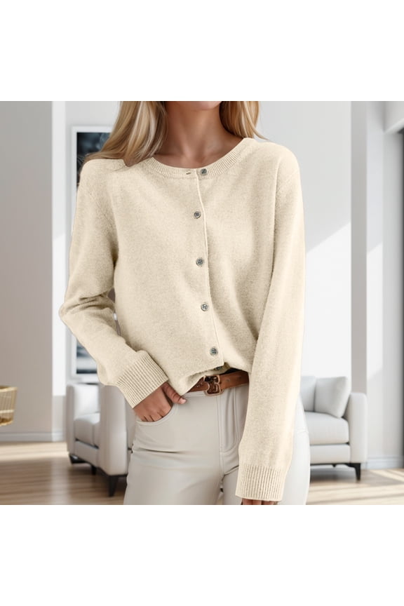 Women's Lightweight Cardigan Long Sleeves Button Down Kintted Sweater Cropped Winter