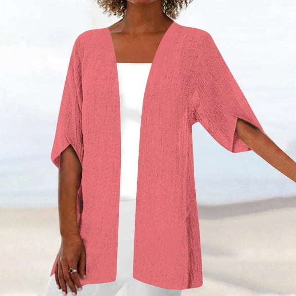 Women's Lightweight Cardigan Open Front Casual Cover Up Soft Summer Beach Kimono Tops Elegant Loose Fit Pure Color
