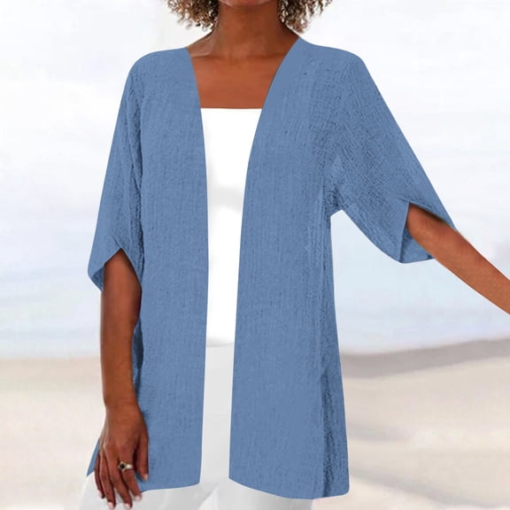 Women's Lightweight Cardigan Summer Beach Cover Up Casual Open Front Solid Trendy Kimono Style