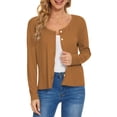 thumbnail image 1 of Women's Lightweight Cardigan Sweater Long Sleeve Crewneck Button Down Knit Cardigan(Coffee M), 1 of 6