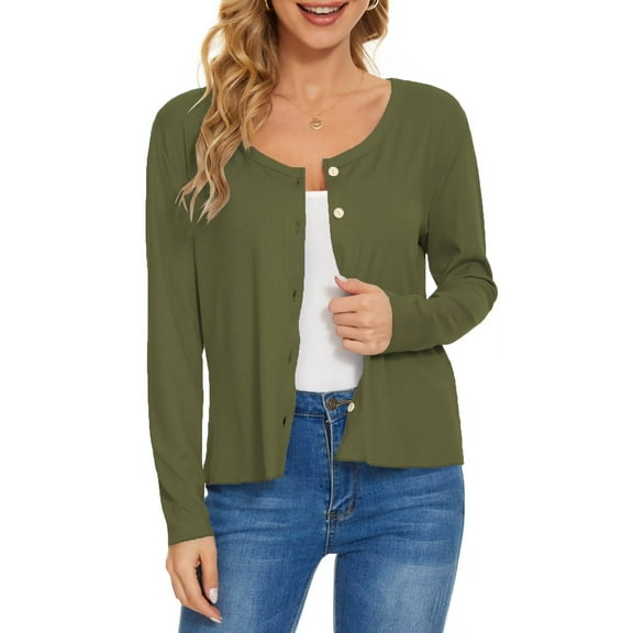 Women's Lightweight Cardigan Sweater Long Sleeve Crewneck Button Down Knit Cardigan(Green L)