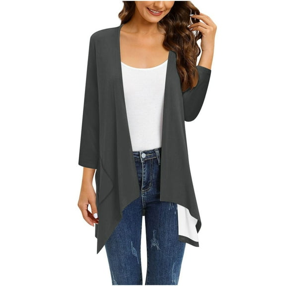 Women's Lightweight Cardigans Plus Size Long Sleeve Open Front Solid Color Cover Ups Fall Oversized Warm Trendy Casual Cozy Cute Irregular Hem Draped Dusters Cardigans
