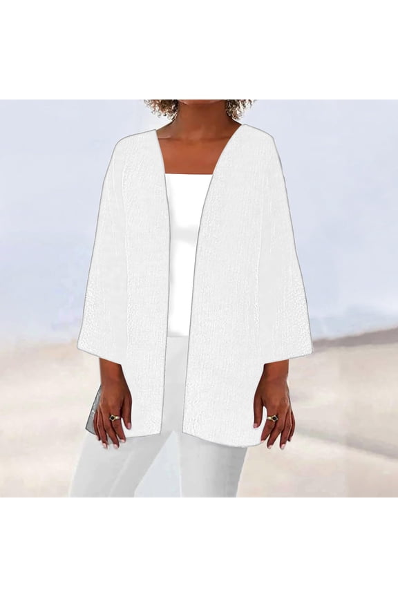 Women's Lightweight Cardigans Summer Long Cardigan Solid Color Casual Fashion Open Front Beach Cover Ups 3/4 Sleeve Kimono Fall Oversized Trendy Casual Cozy Cute Cardigan