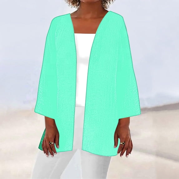 Women's Lightweight Cardigans Summer Long Cardigan Solid Color Casual Fashion Open Front Beach Cover Ups 3/4 Sleeve Kimono Fall Oversized Trendy Casual Cozy Cute Cardigan