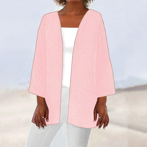 Women's Lightweight Cardigans Summer Long Cardigan Solid Color Casual Fashion Open Front Beach Cover Ups 3/4 Sleeve Kimono Fall Oversized Trendy Casual Cozy Cute Cardigan
