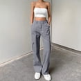 thumbnail image 1 of Women's Lightweight Cargo Pants High Waisted Straight Leg Outdoor Utility Trousers Light Gray XS, 1 of 6