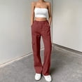 thumbnail image 1 of Women's Lightweight Cargo Pants High Waisted Straight Leg Outdoor Utility Trousers Wine M, 1 of 6