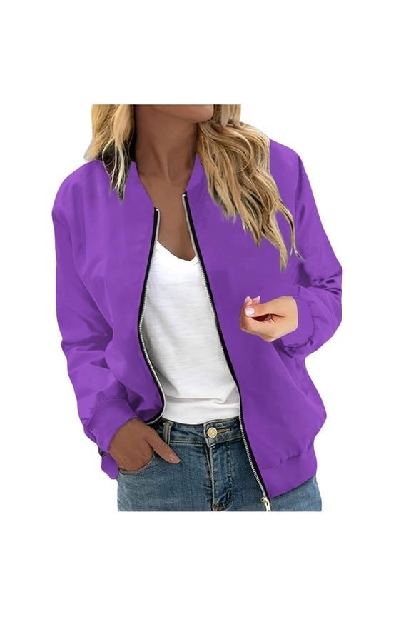 Women's Lightweight Casual Baseball Jacket for Everyday Wear Spring Fall - Long Sleeve Zip Up Outerwear with Pockets Comfortable Women's Jacket for Daily Casual Women's Bomber Jacket Casual Coat